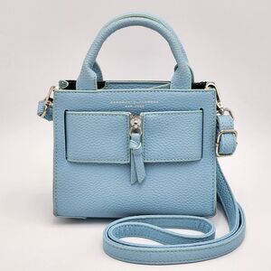 Brandon Blackwood Kuei Mini Zip Leather Tote Crossbody Bag Powder Blue